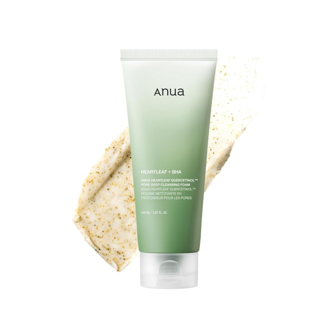 ANUA Heartleaf Quercetinol Pore Deep Cleansing Foam deeply purifies and cleanses the skin with its rich foam, effectively removing impurities and excess oil. Infused with 33.4% Heartleaf Extract and Quercetin, it helps soothe and calm the skin while gently exfoliating with Salicylic Acid. The blend of Hyaluronic Acid and botanical extracts ensures your skin stays hydrated and soft, leaving it refreshed and revitalized. Ideal for those seeking a deep cleanse without stripping the skin's natural moisture.&nbs