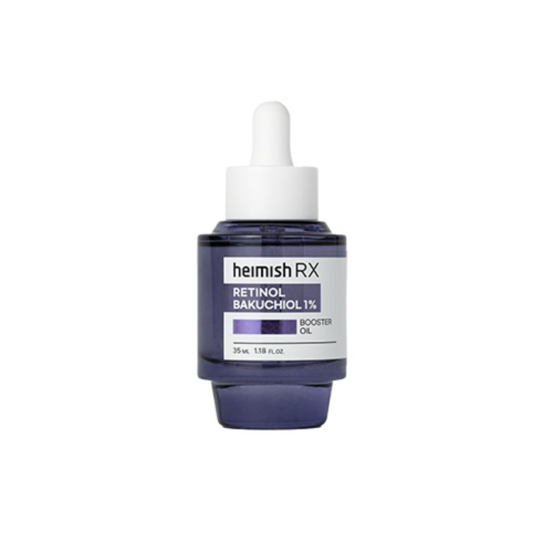 HEIMISH RX Retinol Bakuchiol Booster Oil is a lightweight facial oil designed to target fine lines, improve skin texture, and boost radiance. Powered by 0.9% Bakuchiol and 0.1% Retinol, it promotes smoother, firmer skin while minimizing signs of aging. Niacinamide brightens and evens out skin tone, while Tocopherol (Vitamin E) provides antioxidant protection. Its fast-absorbing formula nourishes without greasiness, leaving your skin soft, hydrated, and visibly revitalized.