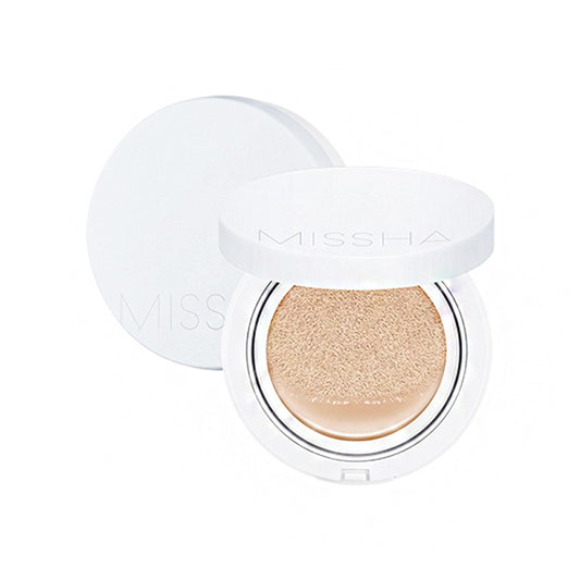 MISSHA Magic Cushion Moist Up is a hydrating cushion foundation designed to enhance skin's natural glow while providing smooth, even coverage. Enriched with Nelumbo Nucifera Root Water, Camellia Sinensis Leaf Water, and Sage Leaf Water, it nourishes and soothes the skin for a healthy, refreshed appearance. Infused with Niacinamide for brightening and Adenosine for firming benefits, this cushion keeps your skin moisturized and radiant throughout the day. Perfect for achieving a dewy, flawless finish.