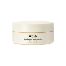 Load image into Gallery viewer, ABIB Collagen Eye Patch Jericho Rose Jelly -  a revitalizing treatment for the delicate skin around the eyes. Enriched with Collagen Extract and Jericho Rose Extract, it helps to firm, hydrate, and soothe tired eyes. Niacinamide brightens the skin, while Ceramide NP and Shea Butter provide deep nourishment and strengthen the skin barrier. Ideal for reducing the appearance of fine lines, puffiness, and dark circles, this eye patch leaves the eye area looking r