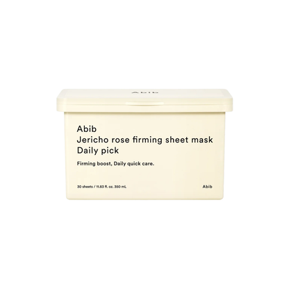 ABIB Jericho Rose Firming Sheet Mask Daily Pick is a daily treatment mask designed to deeply hydrate while helping improve skin elasticity and firmness. Enriched with Jericho Rose (Anastatica Hierochuntica) Extract and Trehalose, it helps revitalize and care for tired-looking skin. A blend of Hyaluronic Acid, peptides, and Adenosine delivers lasting moisture to keep skin smooth, plump, and refreshed. The 0.3mm ultra-slim vegan sheet adheres comfortably to help absorb the nourishing essence, providing gentle