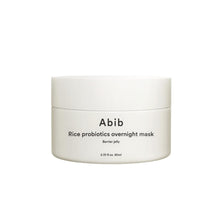 Load image into Gallery viewer, ABIB Rice Probiotics Overnight Mask Barrier Jelly - deeply nourishes and strengthens your skin&#39;s barrier while you sleep. Infused with Rice Ferments and Probiotics, it hydrates, soothes, and enhances skin resilience, leaving your complexion soft and revitalized by morning. Ideal for those seeking a gentle yet effective overnight treatment.