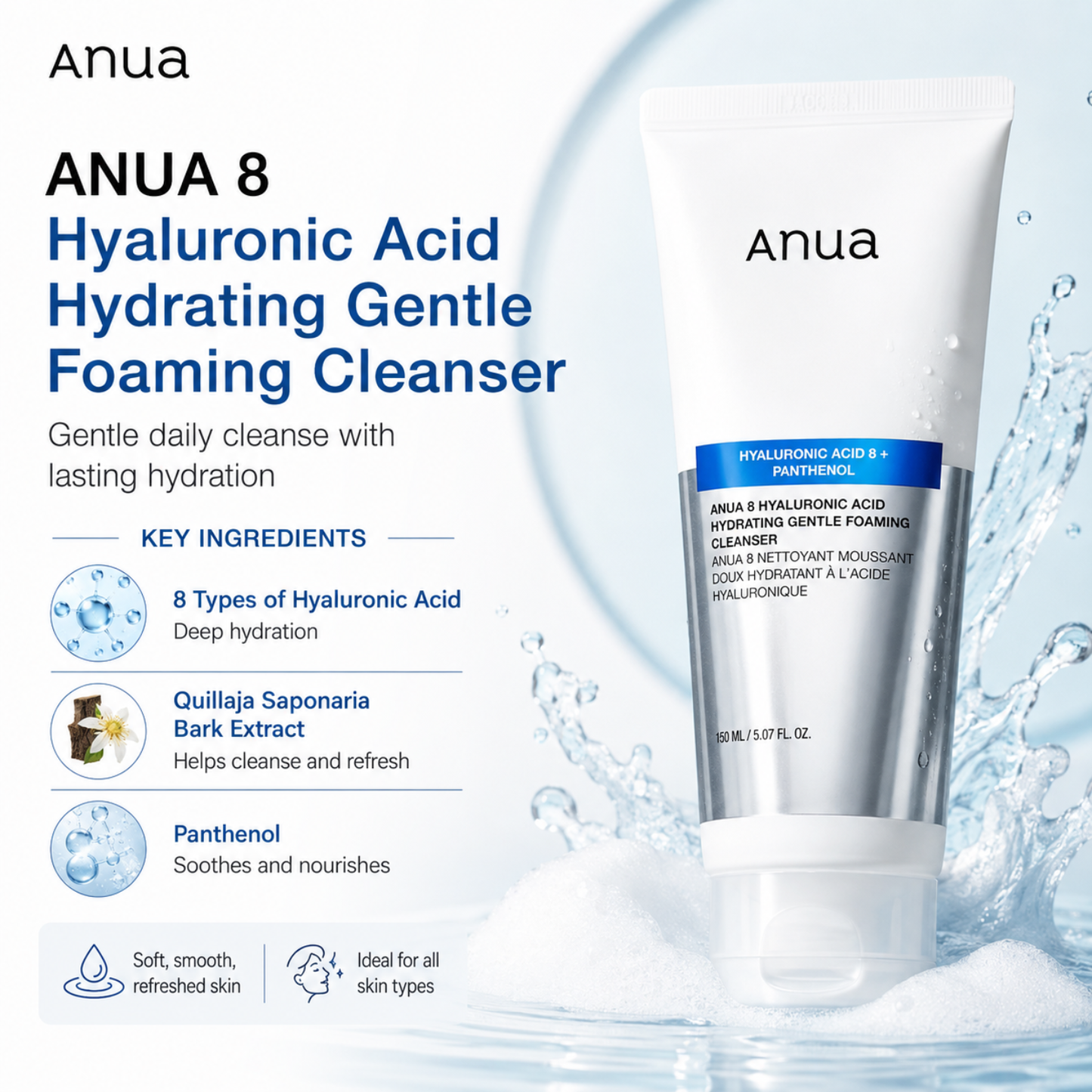 ANUA 8 Hyaluronic Acid Hydrating Gentle Foaming Cleanser 150ml