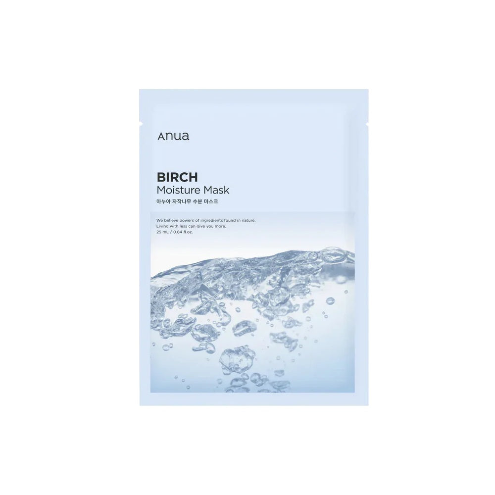 ANUA Birch Moisture Mask is infused with Birch Juice and multiple forms of Hyaluronic Acid to deeply hydrate and replenish your skin. Enriched with Shea Butter, Ceramide NP, and Beta-Glucan, this mask helps to strengthen the skin barrier while providing long-lasting moisture. Ideal for soothing and nourishing dry, dehydrated skin, it leaves your complexion feeling soft, smooth, and revitalized.