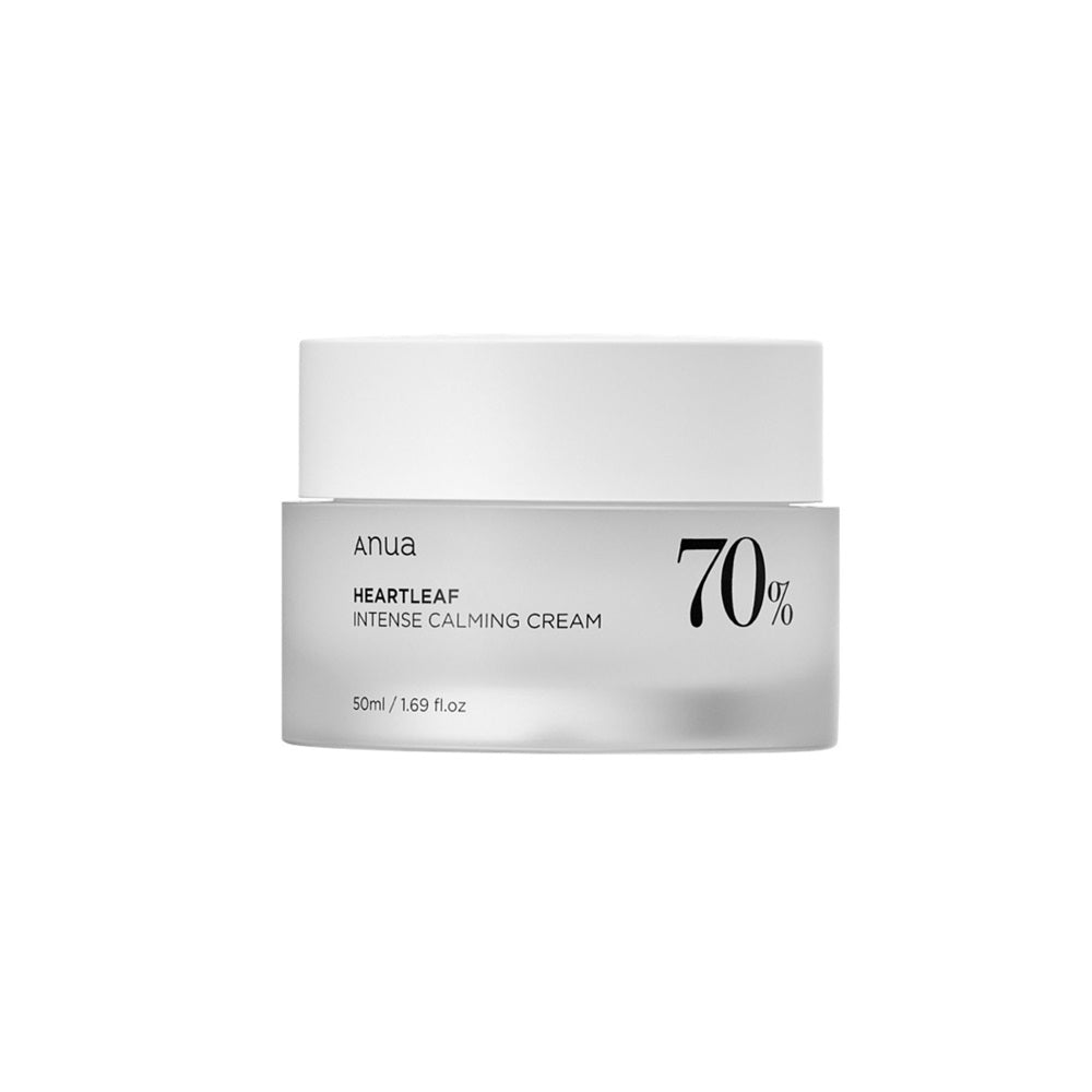 The ANUA Heartleaf 70 Intense Calming Cream is formulated with 70% Heartleaf Extract to intensely soothe and calm sensitive skin. Enriched with Panthenol and Ceramide NP, it provides deep hydration while strengthening the skin barrier. This cream leaves your skin feeling soft, nourished, and balanced.