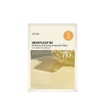 Load image into Gallery viewer, ANUA Heartleaf 80 Moisture Soothing Ampoule Mask is infused with 80% Heartleaf Extract to deeply soothe and hydrate the skin. With added Hyaluronic Acid and Panthenol, this mask provides intense moisture, leaving your skin feeling refreshed, calm, and nourished. Perfect for a quick skin reset, giving you a hydrated and healthy complexion.