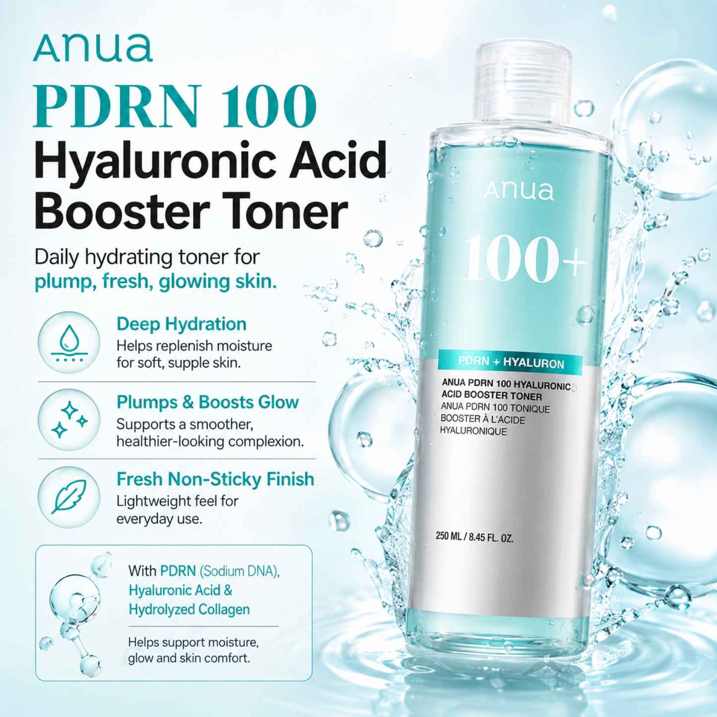 ANUA PDRN 100 Hyaluronic Acid Booster Toner 250ml