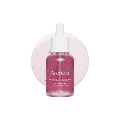 ARENCIA Fresh Red Smoothie Serum 8 is a brightening and revitalizing serum powered by Niacinamide, Arbutin, and a blend of Vitamin C derivatives to even skin tone and boost radiance. Infused with antioxidant-rich extracts like Beet Root, Ginseng Berry, and Hibiscus, it nourishes and energizes tired skin. With added Ferulic Acid, Soluble Collagen, and Panthenol, this lightweight serum helps improve firmness, hydration, and overall skin texture for a healthy, glowing complexion.