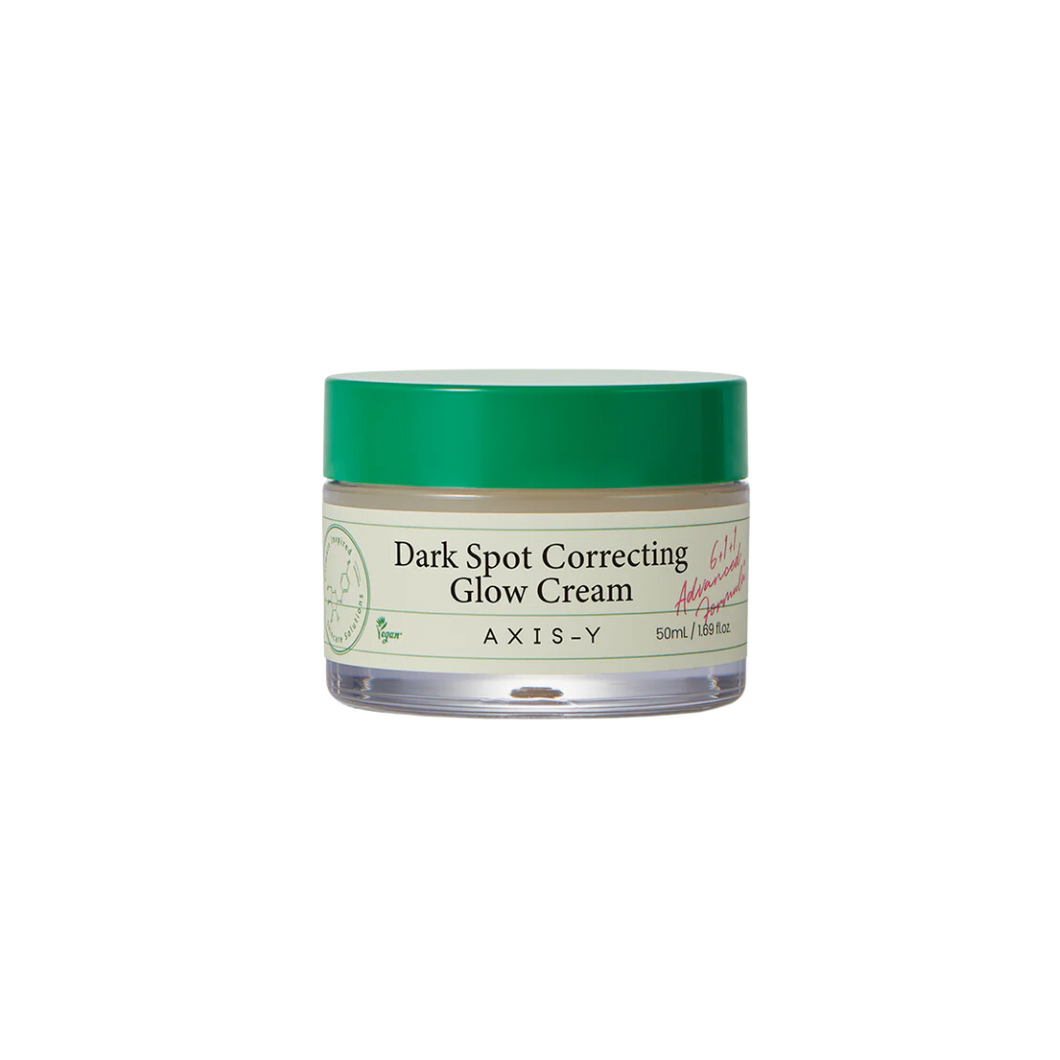 AXIS-Y Dark Spot Correcting Glow Cream is a brightening moisturizer formulated to target dark spots and uneven skin tone while delivering a radiant glow. Infused with Niacinamide and Alpha-Arbutin, this cream effectively reduces the appearance of hyperpigmentation and blemishes. The inclusion of Centella Asiatica Extract, Squalane, and multiple forms of Hyaluronic Acid ensures deep hydration and skin barrier support, while plant-based extracts like Houttuynia Cordata and Turmeric Root provide soothing and a