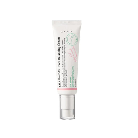 AXIS-Y LHA Peel &amp; Fill Pore Balancing Cream is a lightweight cream designed to gently exfoliate and refine pores while providing balanced hydration. Formulated with Capryloyl Salicylic Acid (LHA), it effectively clears away dead skin cells and excess oil, helping to reduce the appearance of enlarged pores. Enriched with natural extracts like Centella Asiatica, Green Tea, and Baobab Fruit, this cream soothes and nourishes the skin, promoting a smooth, even complexion. Ideal for those looking to maintain 