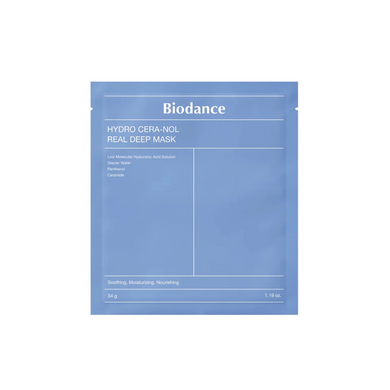 The BIODANCE Hydro Cera-Nol Real Deep Mask is a rich, hydrating mask that deeply nourishes and revitalizes the skin. Infused with Ceramides and Hydrolyzed Hyaluronic Acid, this mask strengthens the skin barrier and provides long-lasting moisture, leaving the skin soft and supple. Niacinamide helps to brighten and even out skin tone, while Shea Butter and Panthenol soothe and protect the skin. Enhanced with natural extracts like Rose Flower Water and Melon Fruit Extract, this mask delivers a luxurious skinca