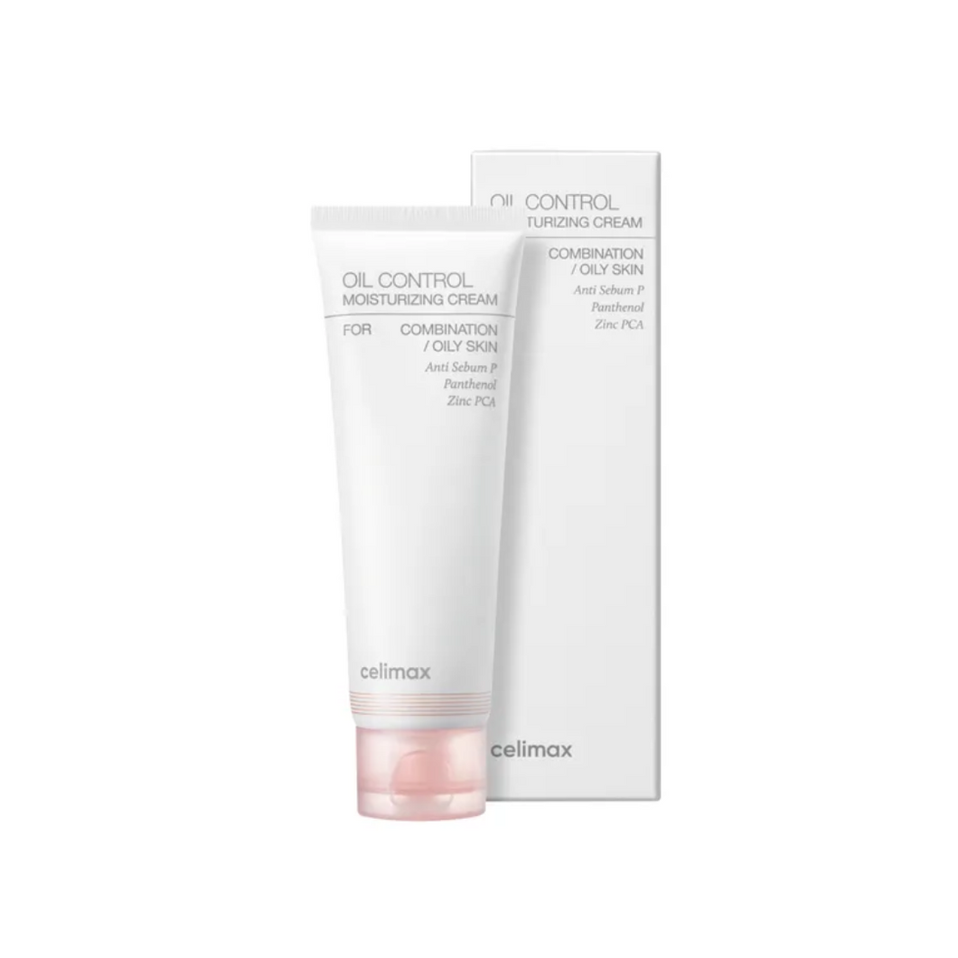 CELIMAX Oil Control Moisturizing Cream is a lightweight, hydrating cream designed to balance oil production while providing essential moisture. Formulated with Niacinamide and Zinc PCA, it helps to control excess sebum and reduce the appearance of pores, leaving the skin smooth and refreshed. Enriched with soothing ingredients like Panthenol and Beta-Glucan, it calms irritation and hydrates without clogging pores. Botanical extracts like Evening Primrose and Pine Leaf further nourish and protect the skin. 