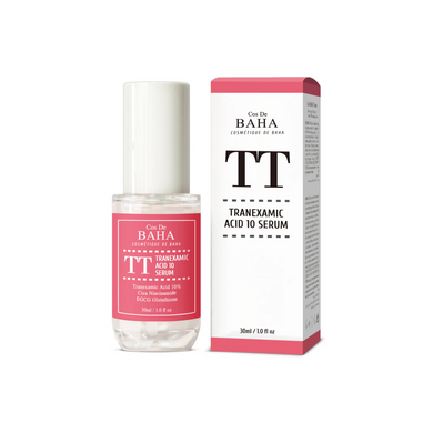 COS DE BAHA Tranexamic Acid 10% Serum is a powerful brightening serum formulated to target dark spots, hyperpigmentation, and uneven skin tone. With 10% Tranexamic Acid as the key ingredient, it effectively reduces the appearance of discoloration while soothing the skin with Centella Asiatica Extract and Aloe Vera. This serum also contains Niacinamide, Sodium Hyaluronate, and Vitamin E, which work together to hydrate, strengthen the skin barrier, and promote a more radiant complexion. Suitable for all skin 