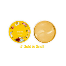 Load image into Gallery viewer, EYENLIP Gold and Snail Hydrogel Eye Patch combines the rejuvenating power of Gold and Snail Filtrate to brighten, firm, and hydrate the under-eye area. Infused with Hydrolyzed Collagen and Sodium Hyaluronate, these luxurious patches provide deep moisture and help reduce the appearance of fine lines. Soothing botanical extracts like Aloe Vera, Chamomile, and Green Tea calm and nourish the skin, leaving it refreshed and revitalized. Ideal for tired eyes, these patches deliver a radiant, youthful glow to the d