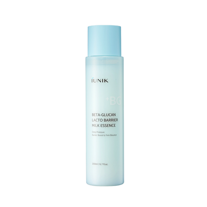 IUNIK Beta-Glucan Lacto Barrier Milk Essence is a lightweight milky essence designed to deeply hydrate and support a healthy skin barrier. Formulated with 68% Lactobacillus Ferment Lysate and Beta-Glucan, it helps strengthen and nourish the skin while improving elasticity. Seven types of Peptides and EGF support skin renewal and firmness, while Bakuchiol helps promote a smoother, more resilient complexion. With Panthenol and Glyceryl Glucoside, this essence provides lasting hydration and leaves skin looking