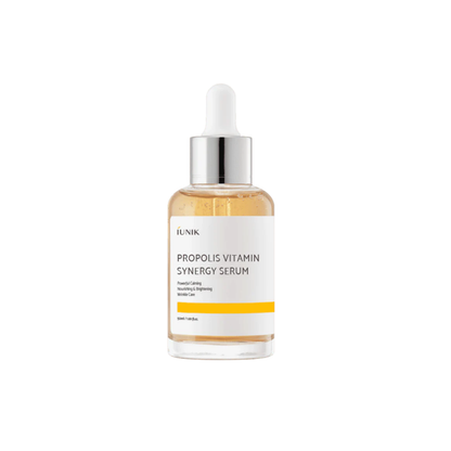IUNIK Propolis Vitamin Synergy Serum is a soothing, glow-boosting formula that combines Propolis Extract and Vitamin-rich Sea Buckthorn to nourish and brighten the skin. With Niacinamide and Centella, it helps even tone, calm redness, and strengthen the skin barrier. Lightweight and hydrating, it absorbs quickly to leave your skin soft, radiant, and refreshed.