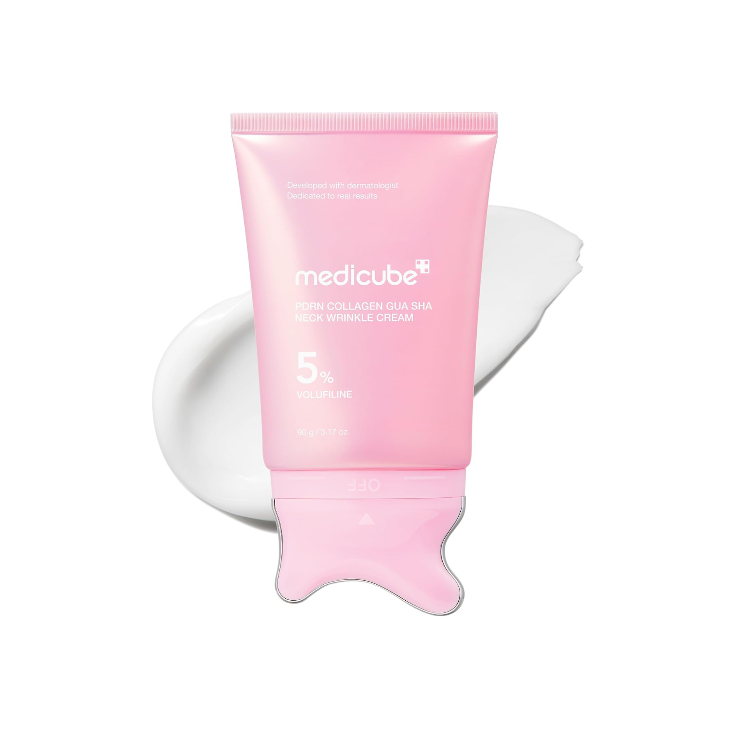MEDICUBE PDRN Collagen Gua Sha Neck Wrinkle Cream is a firming neck cream designed to hydrate, smooth, and improve the look of fine lines around the neck, jawline, and décolleté. Formulated with PDRN, Sodium DNA, Collagen, Retinol, Niacinamide, Hyaluronic Acid, Ceramide NP, Cholesterol, Adenosine, Peptides, Macadamia Seed Oil, and Tocopherol, it helps support elasticity, moisture, and a firmer-looking skin texture. The built-in gua sha applicator makes it easy to massage the cream into the skin while helpin