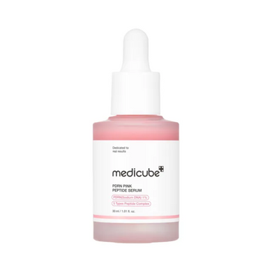 MEDICUBE PDRN Pink Peptide Serum is a rejuvenating serum designed to enhance skin elasticity and reduce the appearance of wrinkles. Formulated with a potent blend of peptides, including Copper Tripeptide-1 and Palmitoyl Pentapeptide-4, it effectively stimulates collagen production to firm and smooth the skin. Niacinamide brightens and evens out skin tone, while Sodium DNA and Hydrolyzed Collagen provide deep hydration and repair. Additional extracts like Turmeric and Neem soothe and protect the skin, making