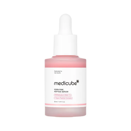 MEDICUBE PDRN Pink Peptide Serum is a rejuvenating serum designed to enhance skin elasticity and reduce the appearance of wrinkles. Formulated with a potent blend of peptides, including Copper Tripeptide-1 and Palmitoyl Pentapeptide-4, it effectively stimulates collagen production to firm and smooth the skin. Niacinamide brightens and evens out skin tone, while Sodium DNA and Hydrolyzed Collagen provide deep hydration and repair. Additional extracts like Turmeric and Neem soothe and protect the skin, making