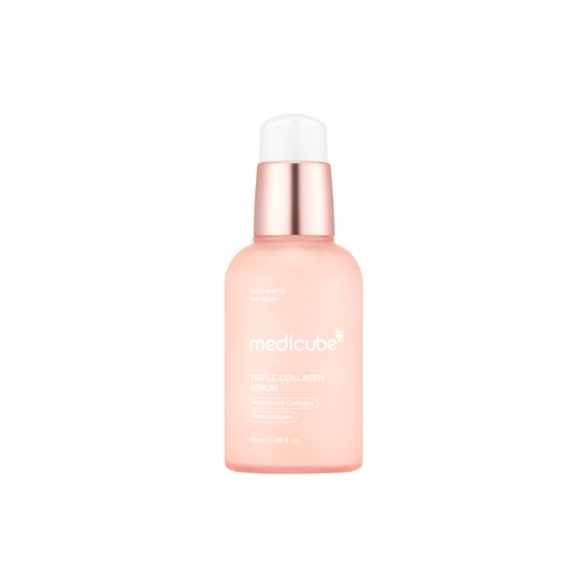 MEDICUBE Triple Collagen Serum is a nourishing formula infused with three types of Collagen: Hydrolyzed Collagen, Atelocollagen, and Soluble Collagen. These powerful ingredients work together to deeply hydrate, improve elasticity, and restore firmness. Enhanced with Niacinamide and Hyaluronic Acid, this serum brightens the complexion while providing intense moisture for radiant, healthy-looking skin. Perfect for those seeking to boost hydration and support skin's natural resilience.