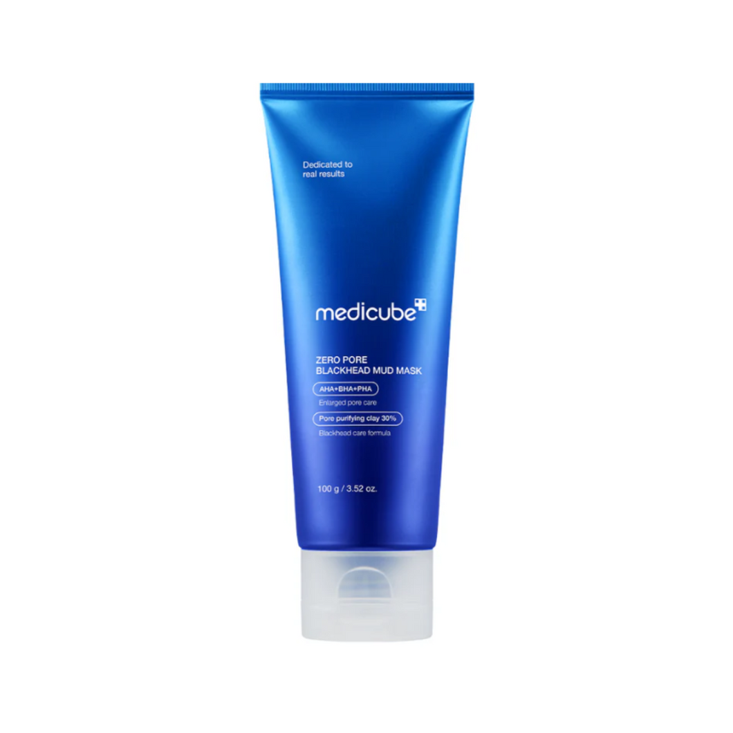 MEDICUBE Zero Pore Blackhead Mud Mask is a powerful pore-clearing treatment designed to deeply purify and refine the skin. It combines Canadian Colloidal Clay, Kaolin, and Bentonite to remove blackheads and excess oil, leaving skin smooth and refreshed. Enriched with Salicylic Acid and Glycolic Acid, it gently exfoliates to improve skin texture, while natural extracts like Green Tea, Evening Primrose, and Grape provide soothing nourishment. Caffeine and Sodium Hyaluronate deliver hydration and refresh tired