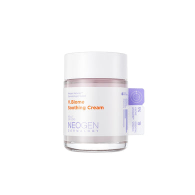 NEOGEN V. Biome Soothing Cream is a calming and hydrating cream designed to soothe sensitive and irritated skin. Formulated with Niacinamide, Panthenol, and a blend of Hyaluronic Acid, this cream provides deep moisture while helping to strengthen the skin's natural barrier. Enriched with Collagen Extract and Lactococcus Ferment Lysate, it supports skin regeneration and enhances elasticity. The inclusion of natural oils like Bitter Orange Flower and Chamomile adds a gentle, soothing touch, making this cream 