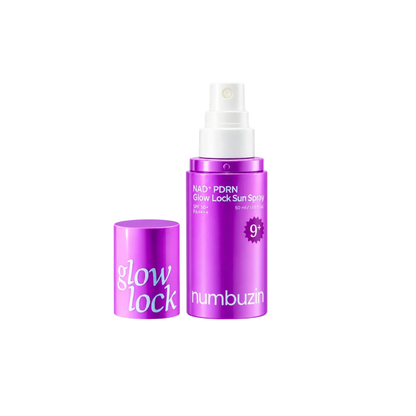 NUMBUZIN No.9 NAD+ PDRN Glow Lock Sun Spray is a lightweight sunscreen mist that provides SPF 50+ PA++++ protection while helping keep skin hydrated, radiant, and makeup looking fresh. Formulated with NAD+, PDRN, and a blend of 50 Peptides, it helps support skin elasticity, firmness, and a smooth, healthy-looking complexion. Niacinamide helps brighten uneven tone, while Resveratrol and Adenosine provide additional antioxidant and firming care. The water-resistant formula leaves a glowy finish without a whit