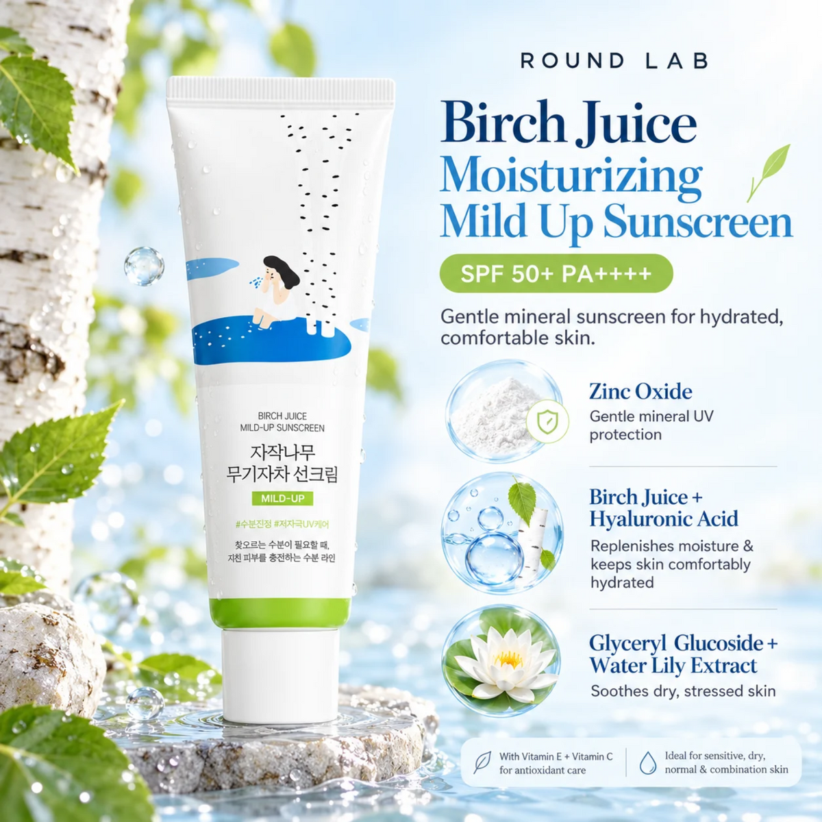 ROUND LAB Birch Juice Moisturizing Mild Up Sunscreen 50ml
