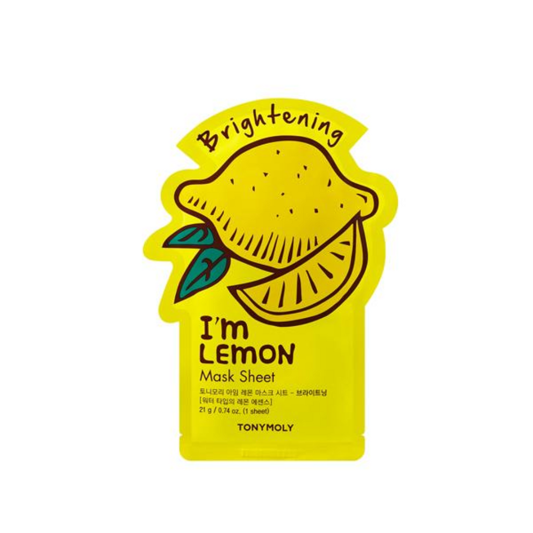 TONYMOLY I'm Lemon Mask Sheet is a brightening sheet mask infused with lemon extract to help revitalize and illuminate your skin. Enriched with additional botanical extracts like Acerola and Licorice Root, this mask improves skin tone, hydrates, and leaves your complexion feeling refreshed and glowing. Perfect for adding a burst of radiance to your skincare routine.