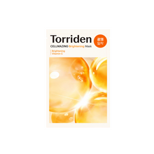 Load image into Gallery viewer, TORRIDEN Cellmazing Vita C Brightening Sheet Mask delivers a radiant boost with 500ppm of stabilized Vitamin C (3-O-Ethyl Ascorbic Acid) and Niacinamide to enhance skin clarity and glow. Infused with a blend of antioxidants, including Tocopherol and Glutathione, and hydrating Hyaluronic Acids, this mask deeply moisturizes and revitalizes the skin. Ceramides and Panthenol work to strengthen and calm, leaving your complexion looking refreshed, brightened, and smooth. Perfect for an instant pick-me-up and dail