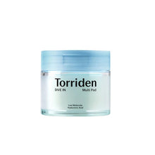 Load image into Gallery viewer, TORRIDEN DIVE-IN Low Molecule Hyaluronic Acid Multi Pad is a versatile, hydrating pad designed to deliver deep moisture and soothe the skin. Infused with multiple forms of low molecular Hyaluronic Acid, it provides long-lasting hydration, leaving the skin plump and refreshed. Enriched with Panthenol, Aloe, and Witch Hazel Water, it helps to calm irritation and balance the skin. Perfect for all skin types, this multi-functional pad can be used for daily toning, gentle exfoliation, or as a quick moisture boos