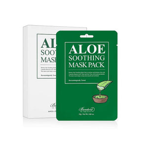 BENTON Aloe Soothing Mask Pack is a refreshing and hydrating sheet mask infused with Aloe Barbadensis Leaf Water and Aloe Extract to deeply soothe and moisturize the skin. Enriched with Camellia Sinensis Leaf Water, Cucumber Extract, and Sodium Hyaluronate, it helps calm irritation, lock in hydration, and leave your skin feeling soft and rejuvenated. Perfect for all skin types, especially sensitive and dry skin, this mask provides instant relief and a healthy, glowing complexion.&nbsp;