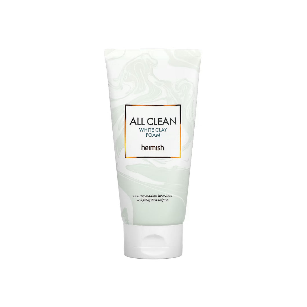 HEIMISH All Clean White Clay Foam is a purifying cleanser designed to deeply cleanse and detoxify the skin. Formulated with White Clay (Kaolin) and Bentonite, it absorbs excess oil and removes impurities from pores without stripping moisture. Enriched with Hyaluronic Acid and Glycerin, it keeps the skin hydrated and soft, while natural oils like Orange Peel Oil and Lavender Oil provide a refreshing and calming effect. This rich foam cleanser leaves your skin feeling clean, balanced, and revitalized, making 