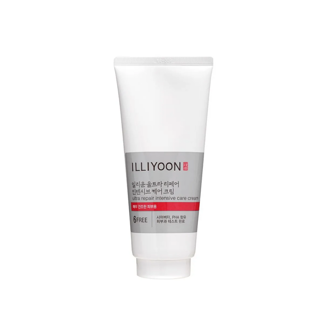 ILLIYOON Ultra Repair Intensive Care Cream is a rich, nourishing cream designed to hydrate and repair the skin barrier deeply. Formulated with Butyrospermum Parkii (Shea) Butter and Panax Ginseng Root Water, it provides intense moisture and revitalizes the skin. Panthenol and Madecassoside help soothe irritation, while Vitamin E and Jojoba Seed Oil support skin barrier recovery. Ideal for dry, sensitive skin, this cream offers long-lasting hydration and helps restore smoothness and softness to the skin.