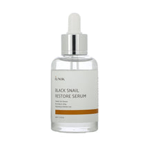 Load image into Gallery viewer, IUNIK Black Snail Restore Serum is a nourishing serum enriched with Snail Extract and Centella Asiatica Leaf Water to repair and rejuvenate the skin. Its hydrating formula helps improve elasticity, reduce redness, and promote a smoother, more radiant complexion. Infused with botanical extracts like Green Tea, Chamomile, and Rosemary, it soothes and calms irritation while providing antioxidant benefits. Ideal for all skin types, this serum supports skin recovery and leaves it feeling refreshed and revitalize