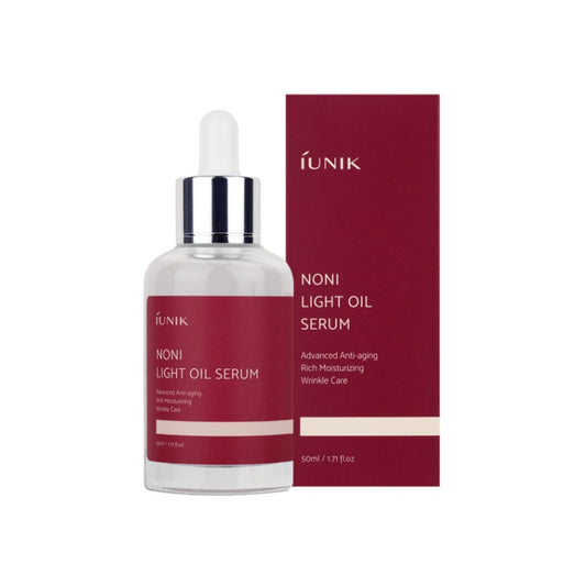 IUNIK Noni Light Oil Serum is a lightweight, nourishing formula that blends Noni Extract with hydrating oils like Jojoba, Macadamia, and Argan to restore softness and glow. It absorbs quickly, replenishes moisture, and comforts tired or dull skin without leaving a greasy feel.