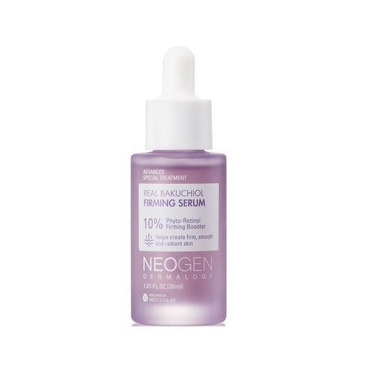 NEOGEN Dermalogy Real Bakuchiol Firming Serum is a powerful anti-aging serum formulated with Bakuchiol, a plant-based alternative to retinol, that helps to firm and smooth the skin. Enriched with Blackberry Fruit Extract, Niacinamide, and Hyaluronic Acid, this serum provides deep hydration while improving skin elasticity and reducing the appearance of fine lines and wrinkles. The addition of botanical oils like Tea Tree and Lavender, along with antioxidant-rich ingredients, helps to soothe and protect the s