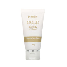 Load image into Gallery viewer, PETITFEE Gold Neck Cream is a luxurious treatment designed to nourish and firm the delicate neck area. Infused with Shea Butter, Squalane, and Honey Extract, it deeply hydrates while improving skin elasticity. Enriched with Gold and Licorice Root Extract, this cream helps brighten and revitalize the skin for a smoother, more youthful appearance. Perfect for targeting signs of aging and maintaining a refined, radiant neckline.