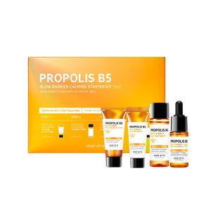 The SOME BY MI Propolis B5 Glow Barrier Calming Starter Kit is designed to revitalize and protect the skin's barrier while delivering a natural glow. Infused with Propolis Extract and Vitamin B5 (Panthenol), this kit provides hydration, soothes irritation, and strengthens the skin's moisture barrier. Ideal for sensitive and dry skin, it helps improve skin texture, reduce redness, and enhance overall radiance for a healthy, glowing complexion.