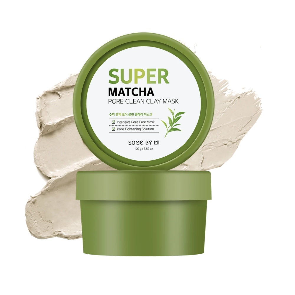 SOME BY MI Super Matcha Pore Clean Clay Mask uses purifying clays and matcha to absorb excess oil, tighten pores, and clear congestion. With LHA and willow bark, it gently exfoliates while soothing extracts like Centella and Houttuynia calm the skin. Leaves the complexion smoother, fresher, and refined.