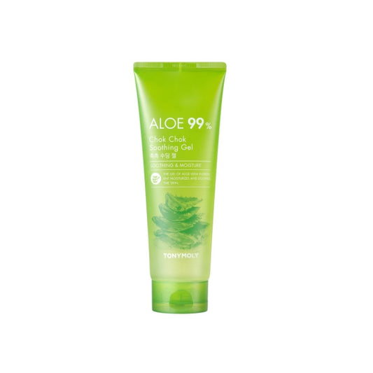 TONYMOLY Aloe 99% Chok Chok Soothing Gel, praised for its soothing and moisturizing properties, features 99% pure aloe vera extract. Ideal for all skin types, this lightweight, non-sticky gel improves skin texture and provides a cooling effect, particularly beneficial after sun exposure or shaving. It's alcohol-free, making it suitable for sensitive skin, and offers great value compared to similar products. The gel's natural scent and convenient packaging enhance its appeal for daily use.